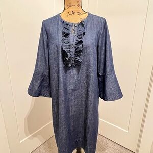 Draper James Blue Ruffled Shirt Dress